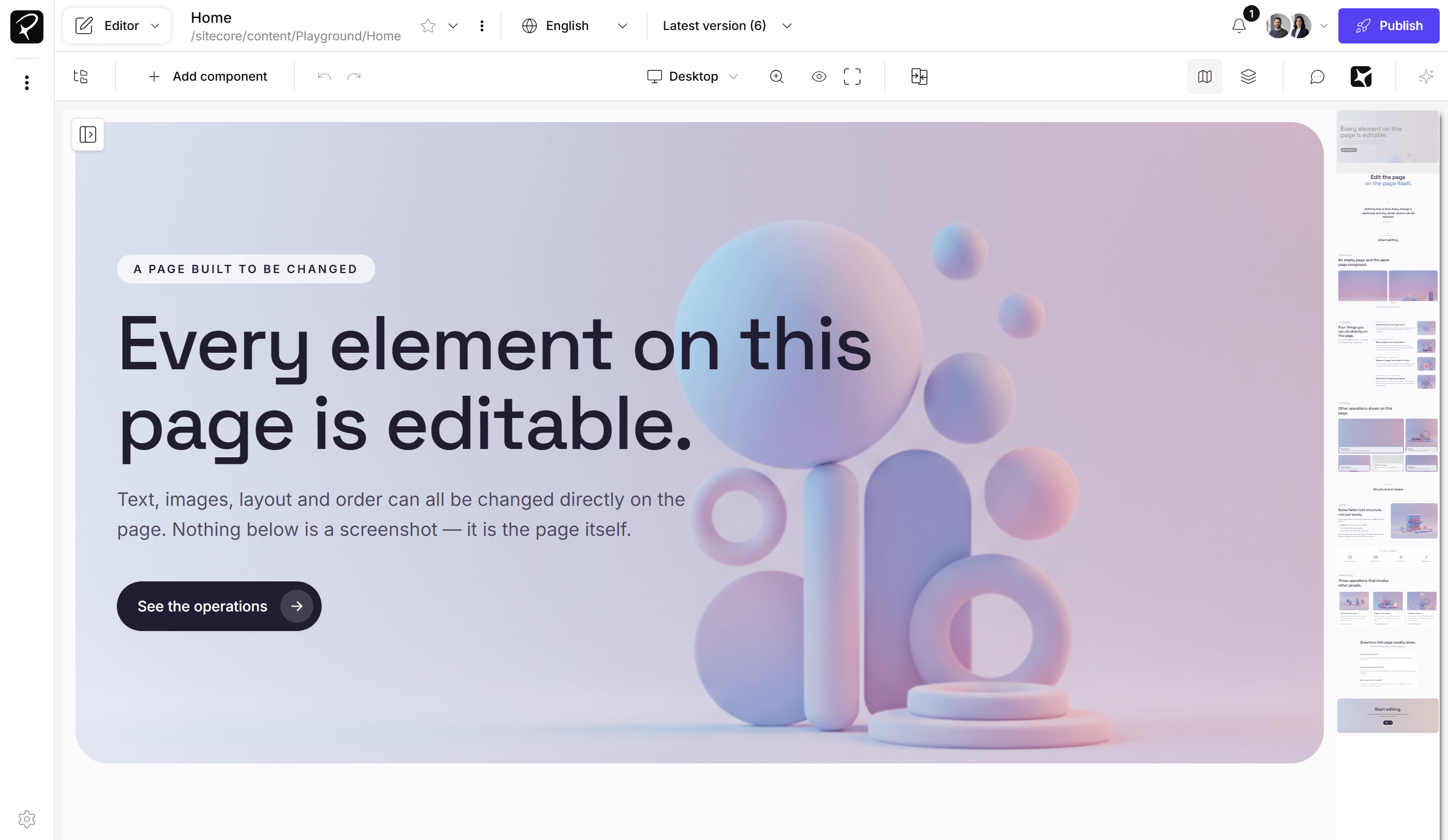 The full Parhelia editor: content tree, field panel, canvas and minimap